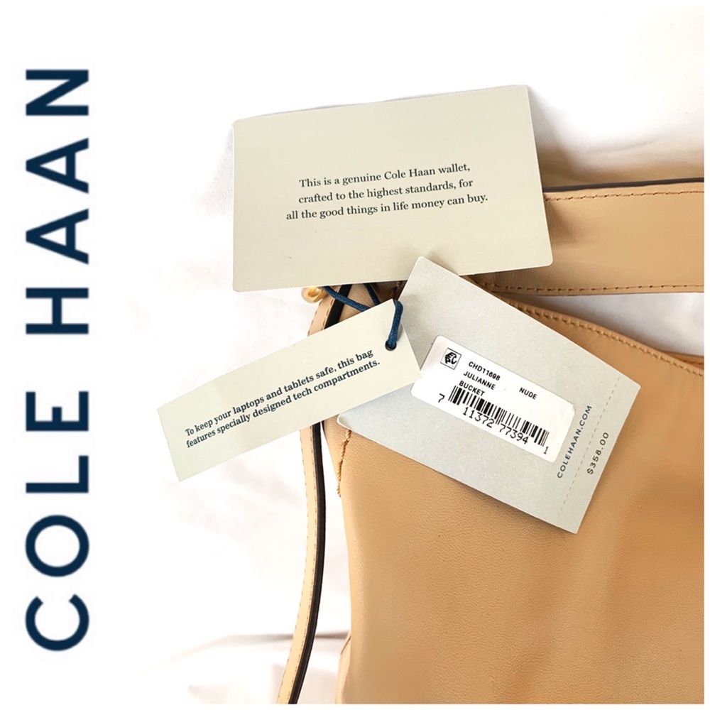 NWT Cole Haan genuine leather bucket hobo nude - Picture 7 of 8